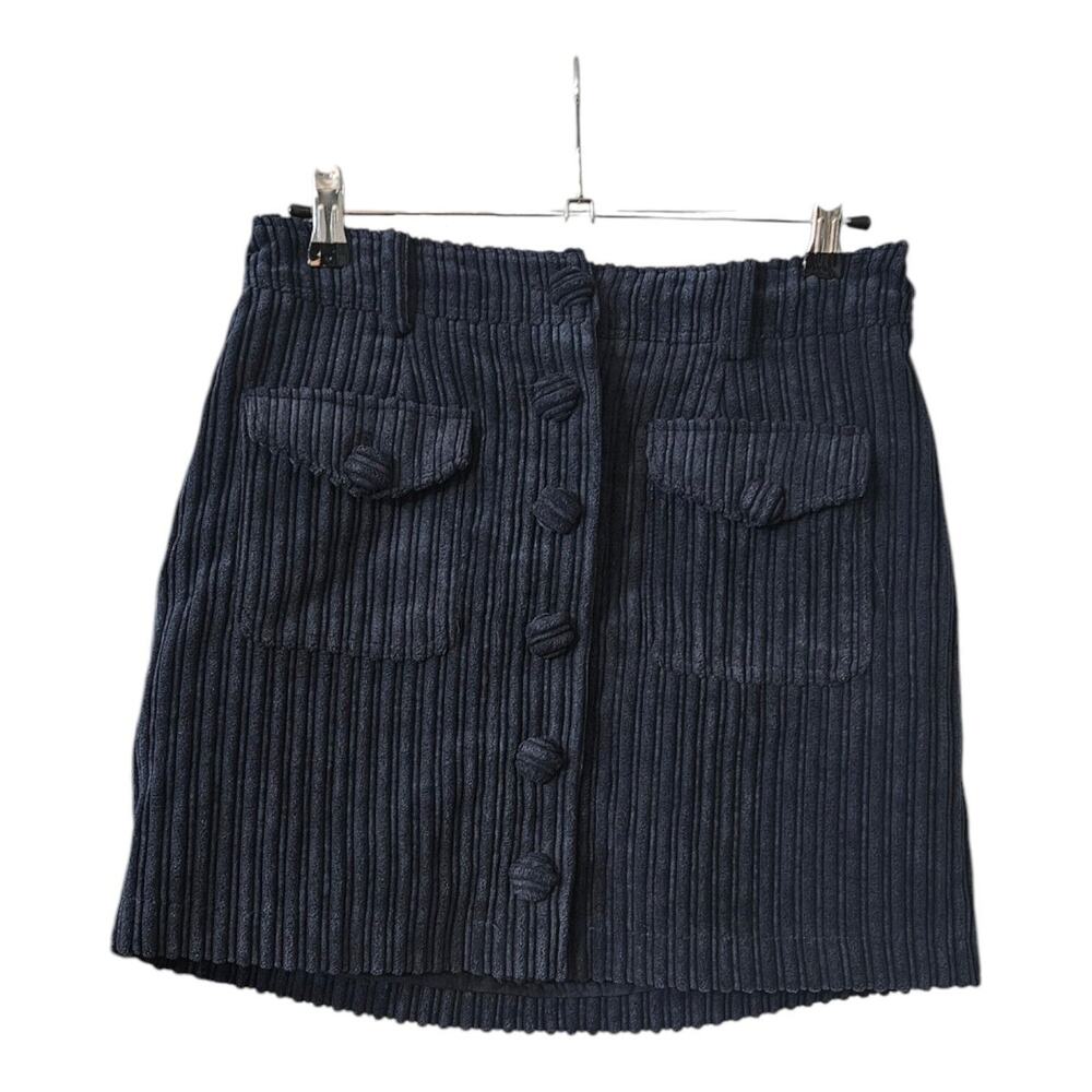 Oak & Trellis Navy Corduroy Mini Skirt Button Down Pockets SMALL Lined